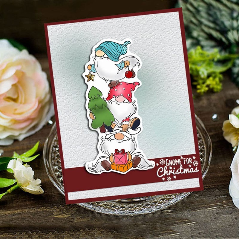 Arbuya Gnome Christmas Leaves Wishes Socks Clear Stamps for Card Making Decoration and DIY Scrapbooking - Image 3
